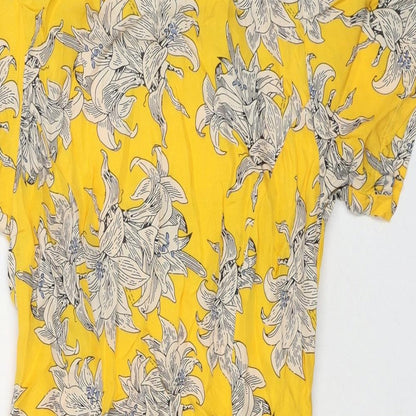 Topshop Womens Yellow Floral Viscose Mini Size 6 Round Neck Zip