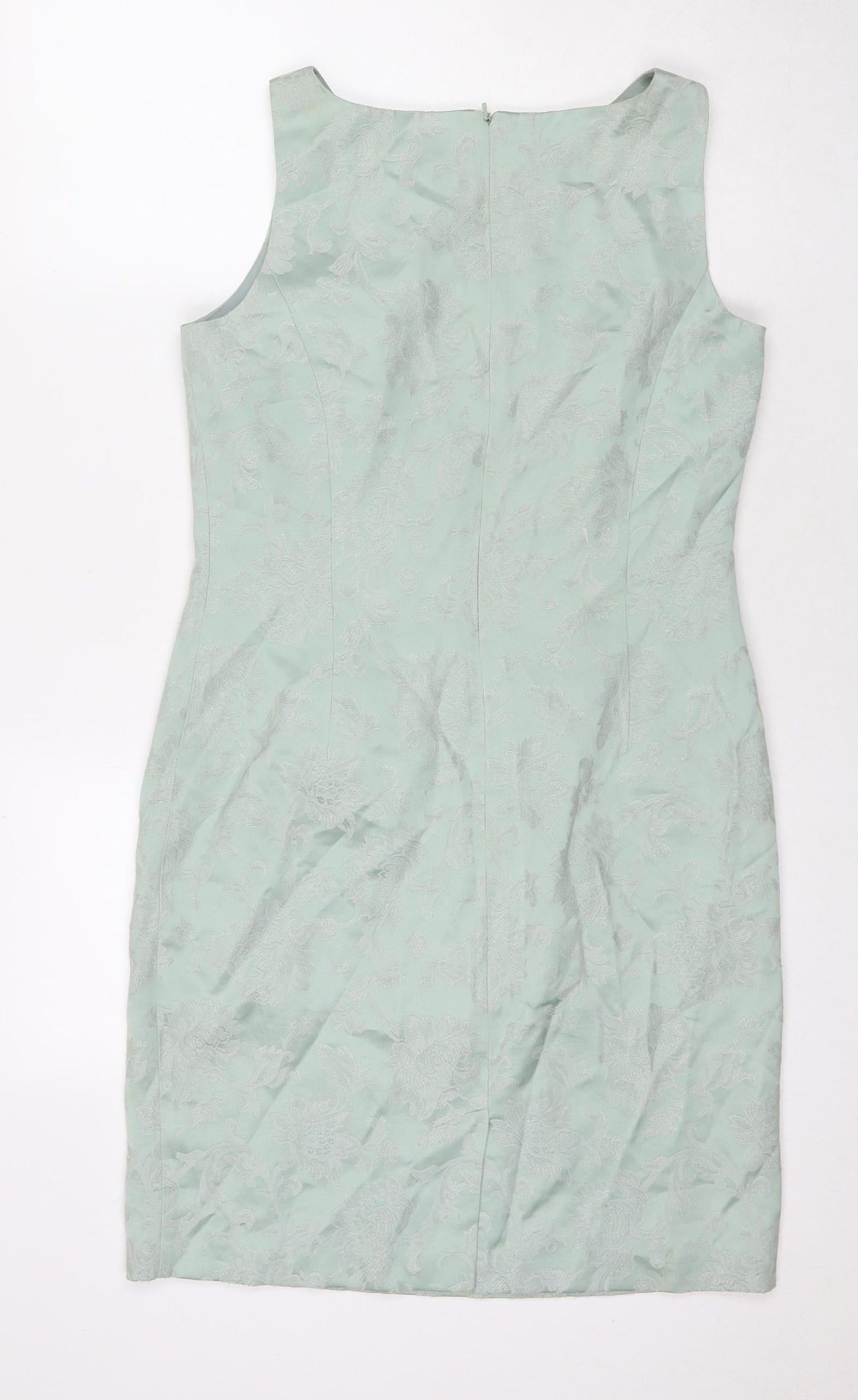 Made in Womens Green Floral Viscose A-Line Size 12 Round Neck Zip