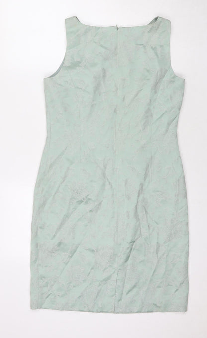 Made in Womens Green Floral Viscose A-Line Size 12 Round Neck Zip
