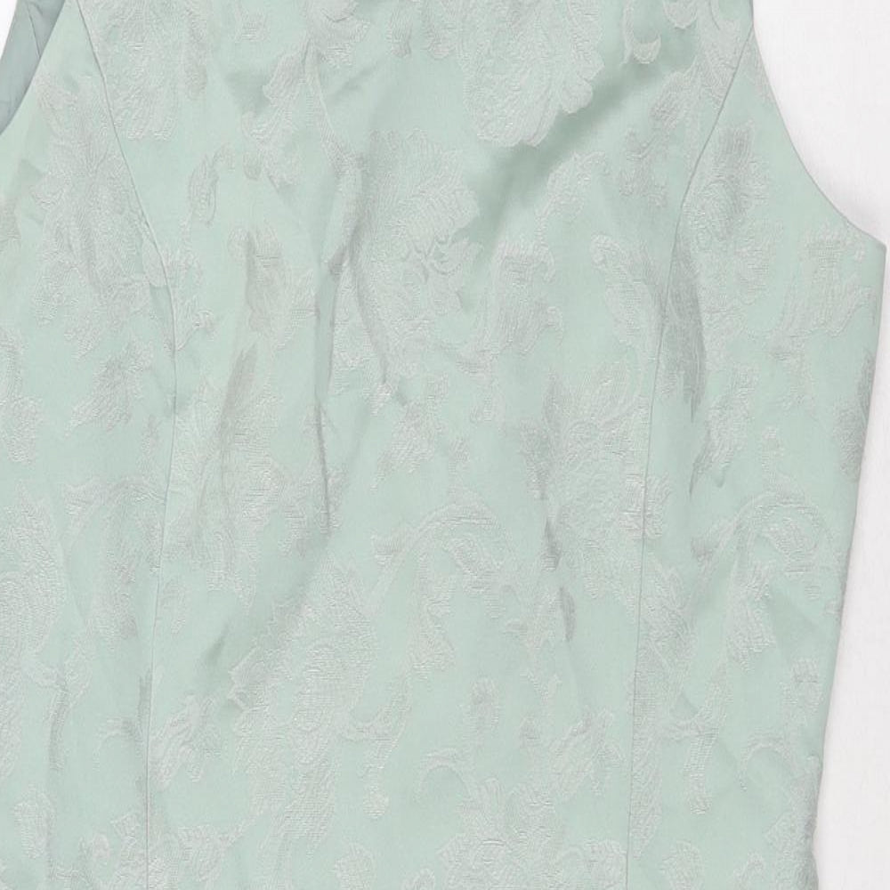Made in Womens Green Floral Viscose A-Line Size 12 Round Neck Zip