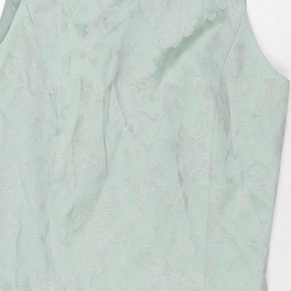 Made in Womens Green Floral Viscose A-Line Size 12 Round Neck Zip