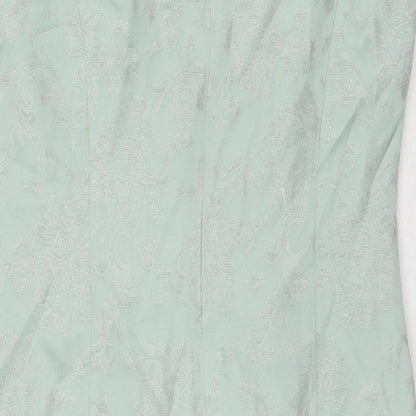 Made in Womens Green Floral Viscose A-Line Size 12 Round Neck Zip
