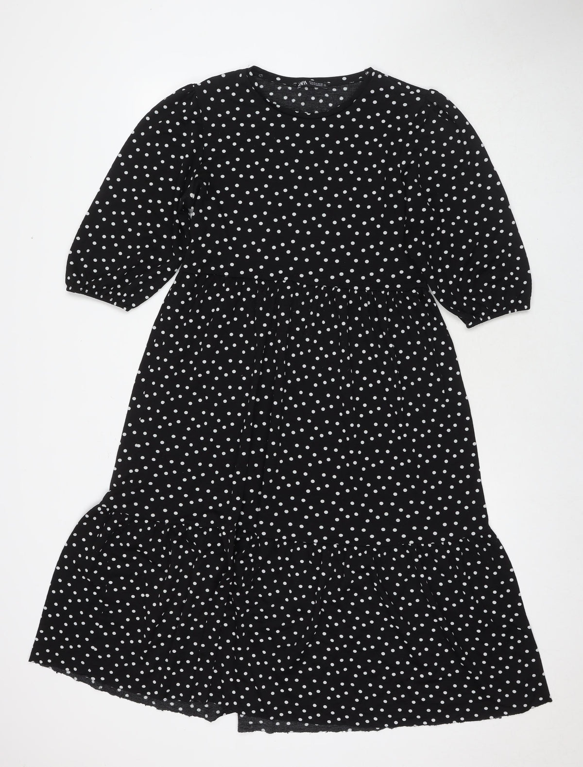 Zara Womens Black Polka Dot Polyester Maxi Size S Round Neck Pullover