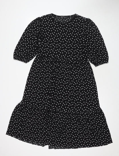 Zara Womens Black Polka Dot Polyester Maxi Size S Round Neck Pullover
