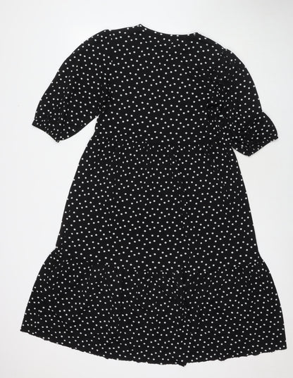 Zara Womens Black Polka Dot Polyester Maxi Size S Round Neck Pullover