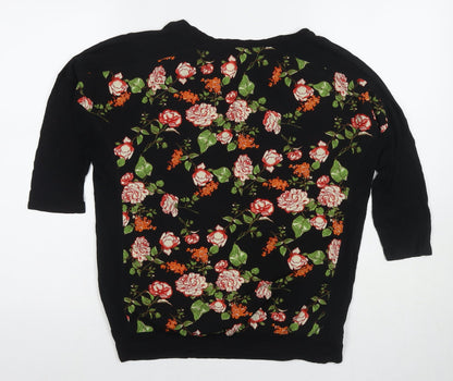 FOREVER 21 Womens Black Floral Viscose Basic Blouse Size M Round Neck