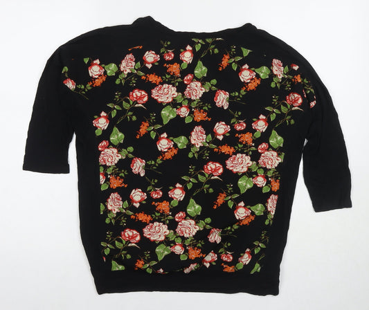 FOREVER 21 Womens Black Floral Viscose Basic Blouse Size M Round Neck