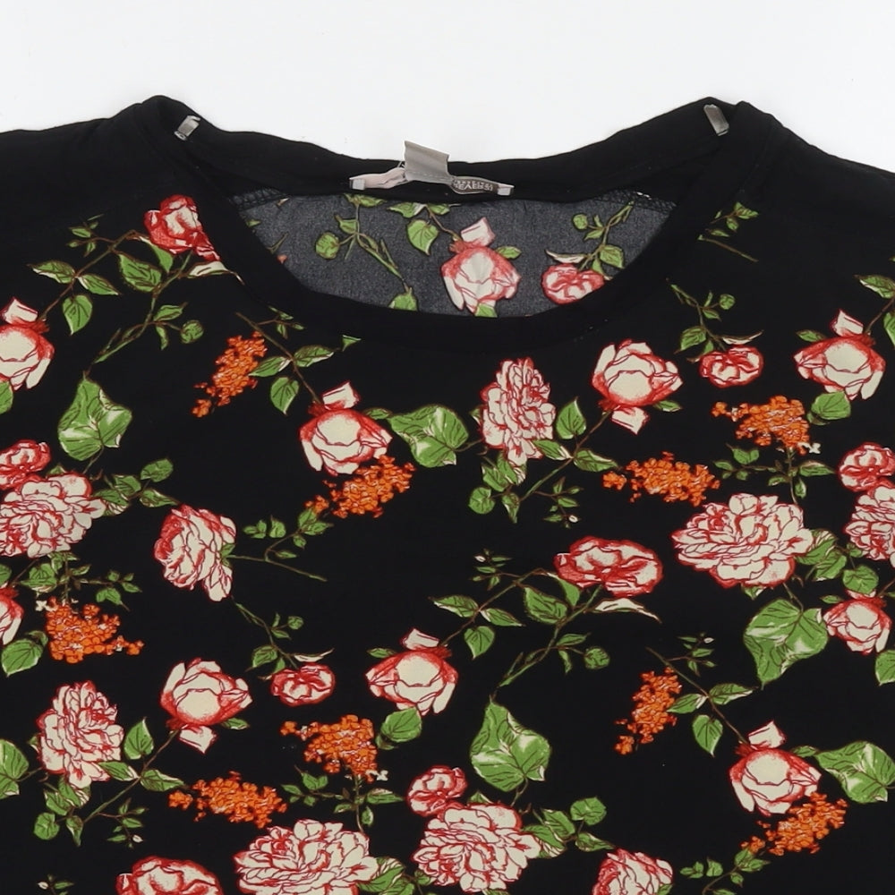 FOREVER 21 Womens Black Floral Viscose Basic Blouse Size M Round Neck