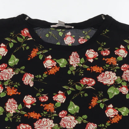 FOREVER 21 Womens Black Floral Viscose Basic Blouse Size M Round Neck