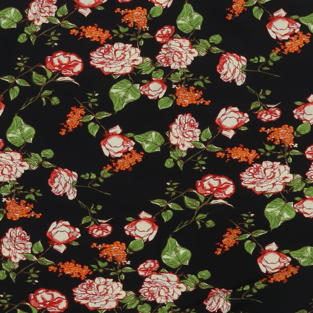 FOREVER 21 Womens Black Floral Viscose Basic Blouse Size M Round Neck