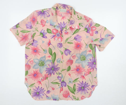 Classics Womens Multicoloured Floral Polyester Basic Button-Up Size 14 Collared