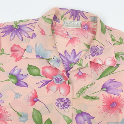 Classics Womens Multicoloured Floral Polyester Basic Button-Up Size 14 Collared