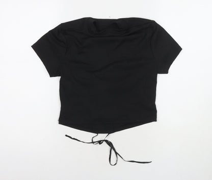 ROMWE Womens Black Polyester Basic T-Shirt Size L Round Neck - Cut Out Back Detail