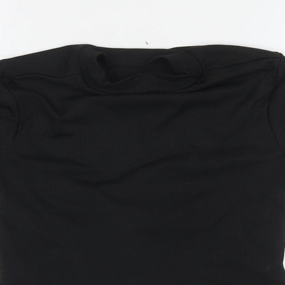ROMWE Womens Black Polyester Basic T-Shirt Size L Round Neck - Cut Out Back Detail