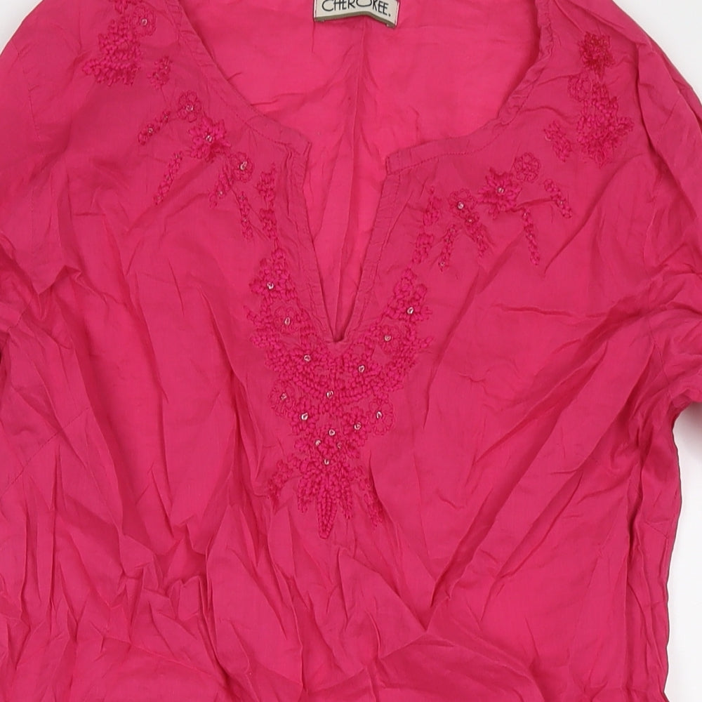 Cherokee Womens Pink Cotton A-Line Size M V-Neck Pullover
