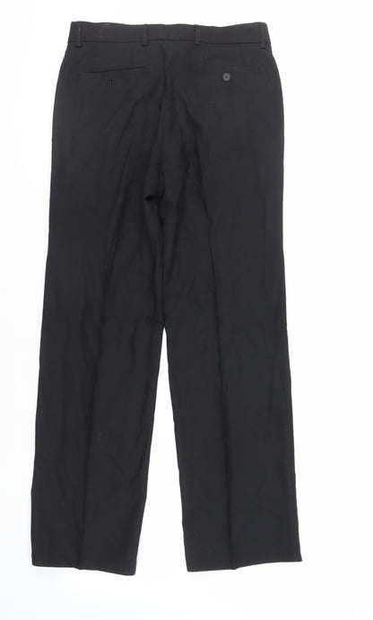 NEXT Mens Black Striped Polyester Dress Pants Trousers Size 30 in L30 in Regular Zip