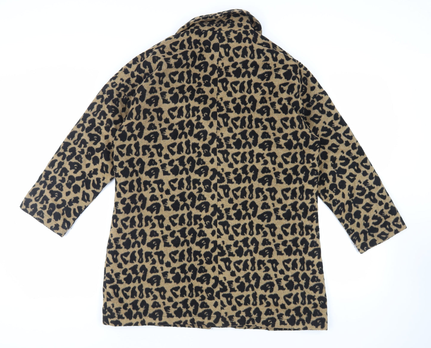 Nasty Gal Womens Beige Animal Print Overcoat Coat Size L Button - Leaf Print