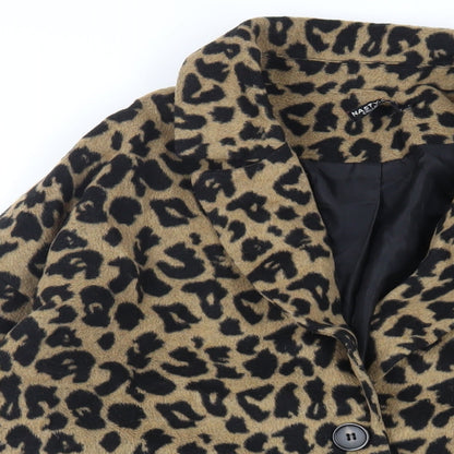 Nasty Gal Womens Beige Animal Print Overcoat Coat Size L Button - Leaf Print