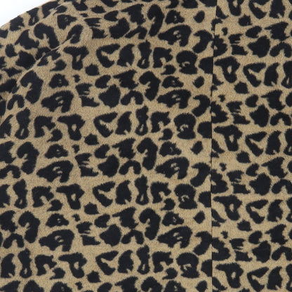 Nasty Gal Womens Beige Animal Print Overcoat Coat Size L Button - Leaf Print