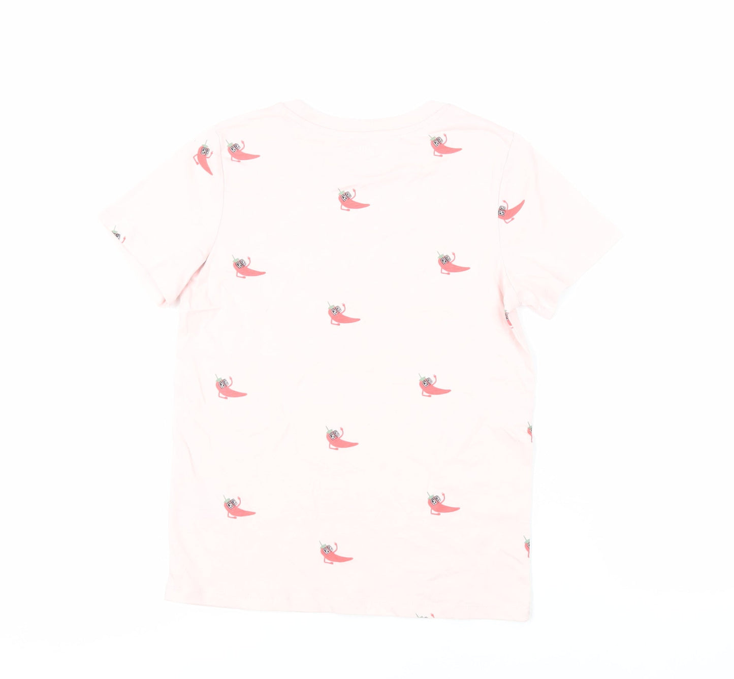 Marks and Spencer Girls Pink Geometric Cotton Pullover T-Shirt Size 8-9 Years Crew Neck Pullover - Chilli Peppers Print