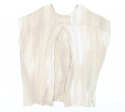 Lisa Rinna Womens Beige Geometric Viscose Tunic Blouse Size M Boat Neck - Neckline Detail