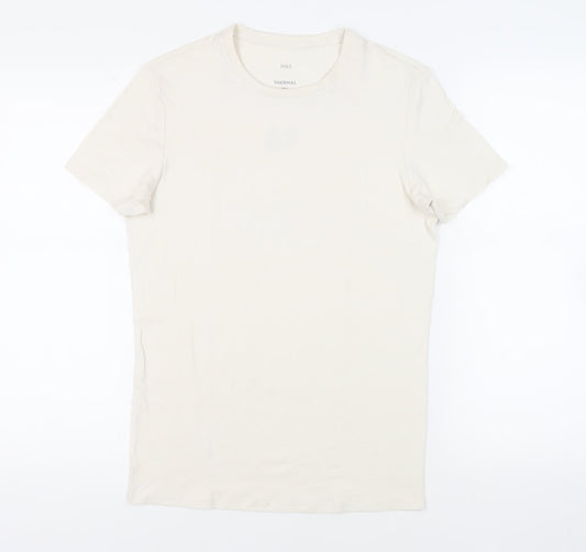 Marks and Spencer Mens Ivory Acrylic T-Shirt Size S Crew Neck - Thermal
