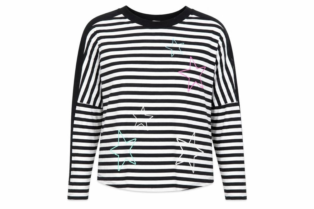 Next Womens Black Striped Cotton Basic T-Shirt Size M Crew Neck