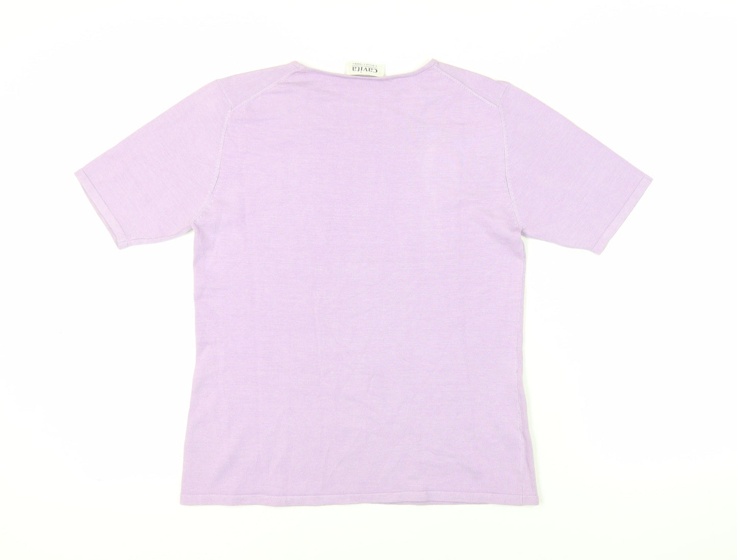 Cavita Womens Purple Viscose Basic T-Shirt Size M Square Neck