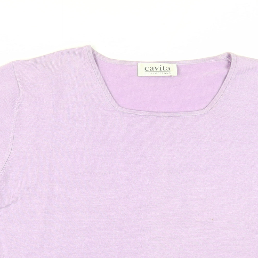 Cavita Womens Purple Viscose Basic T-Shirt Size M Square Neck