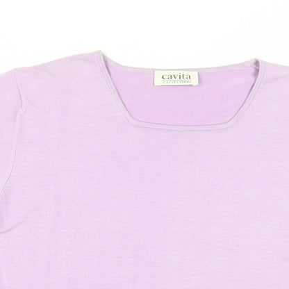 Cavita Womens Purple Viscose Basic T-Shirt Size M Square Neck