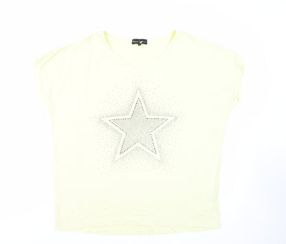 Frank Usher Womens Yellow Cotton Tunic T-Shirt Size L Boat Neck - Studded