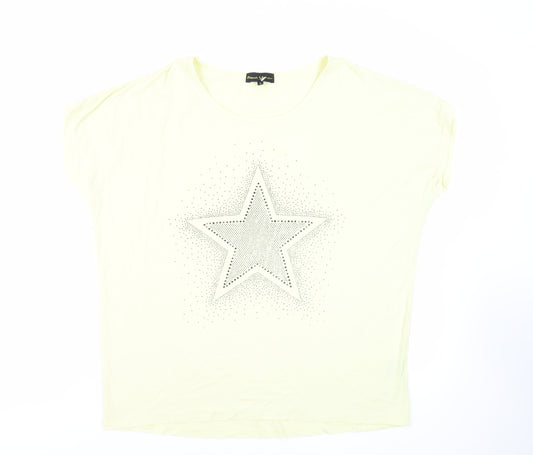 Frank Usher Womens Yellow Cotton Tunic T-Shirt Size L Boat Neck - Studded