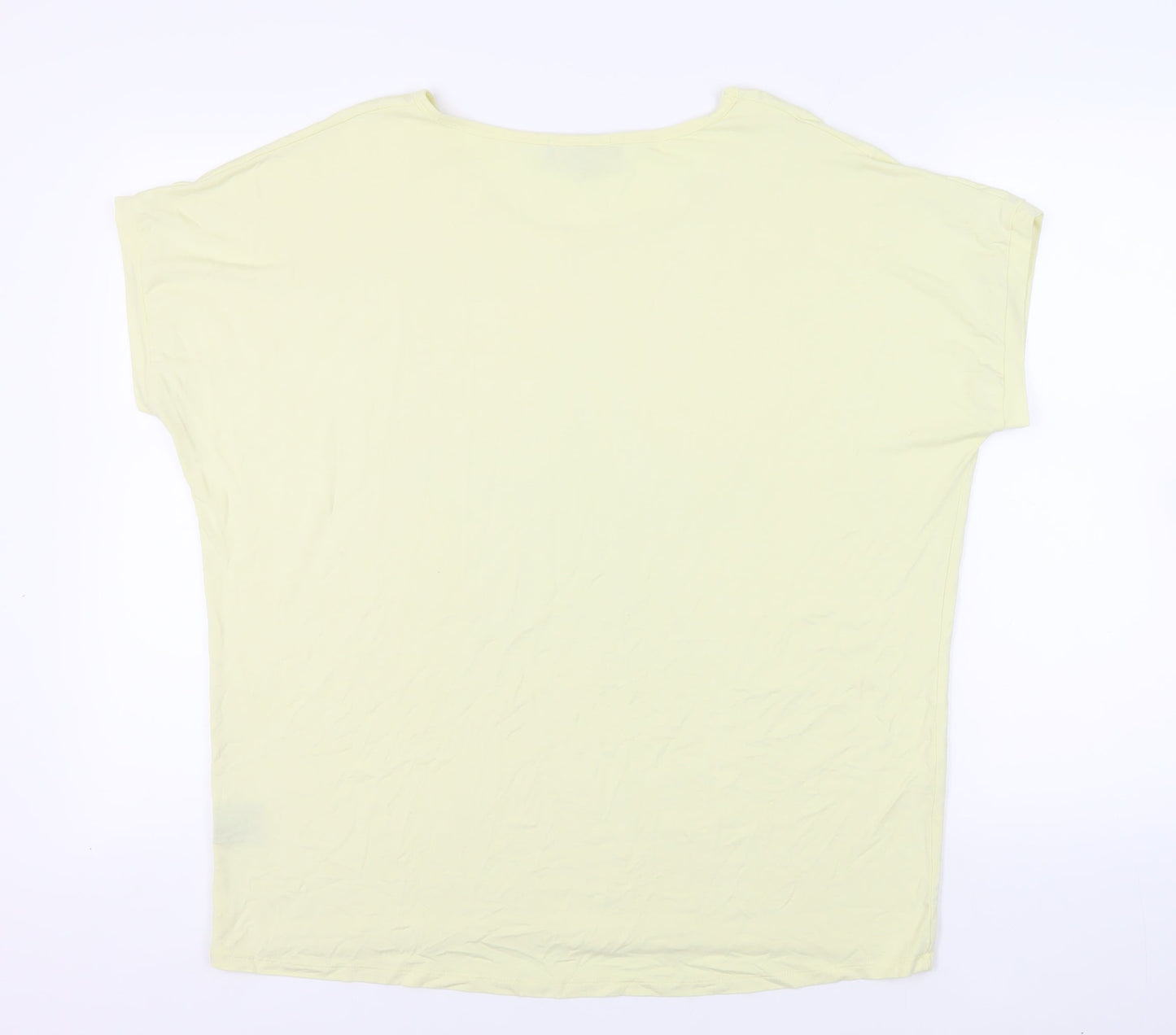 Frank Usher Womens Yellow Cotton Tunic T-Shirt Size L Boat Neck - Studded