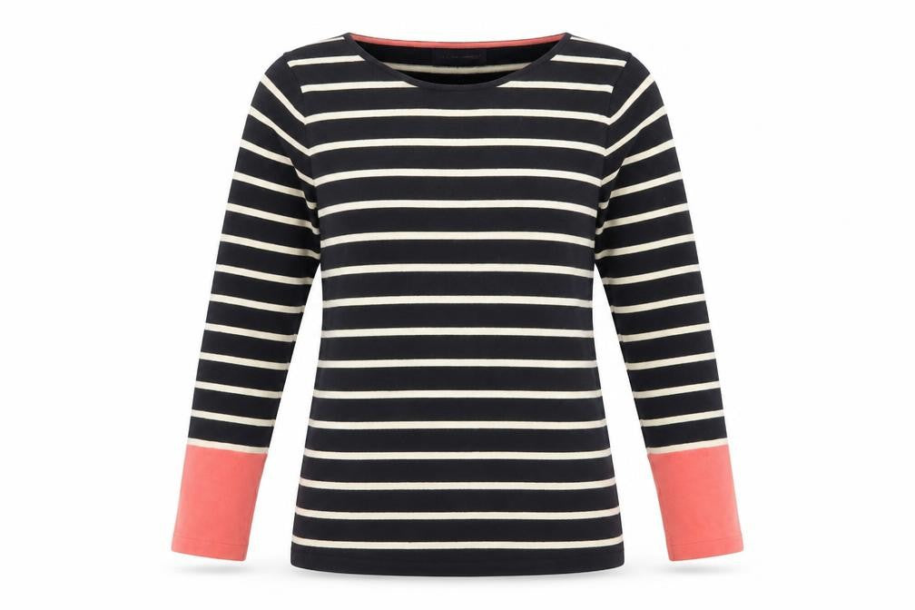 Marks & Spencer Womens Blue Round Neck Striped Cotton Pullover Jumper Size 8