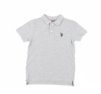 U.S. Polo Assn. Boys Grey Cotton Basic Polo Size 8-9 Years Collared Button - Logo