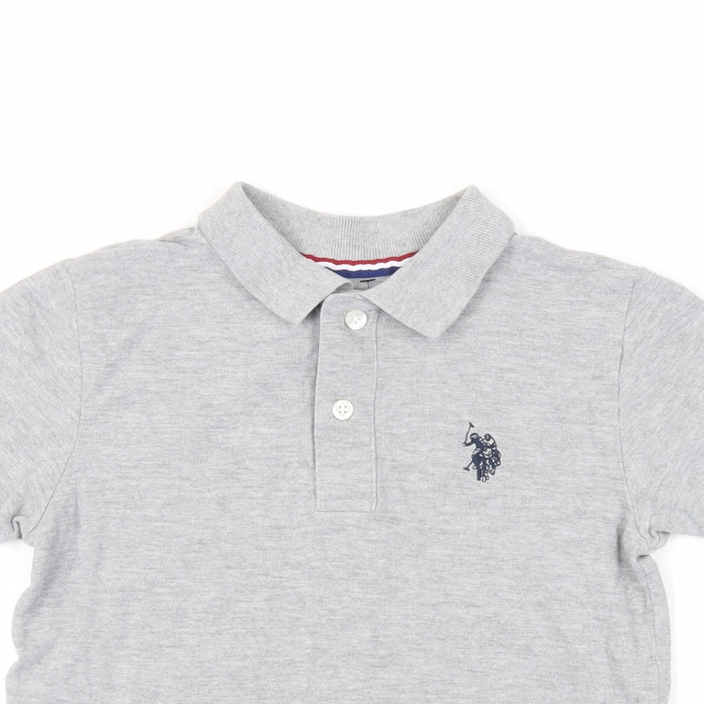 U.S. Polo Assn. Boys Grey Cotton Basic Polo Size 8-9 Years Collared Button - Logo