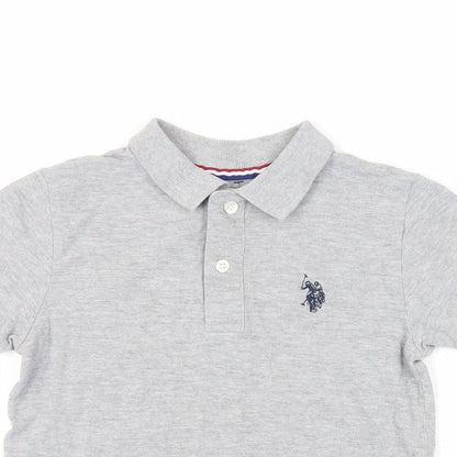 U.S. Polo Assn. Boys Grey Cotton Basic Polo Size 8-9 Years Collared Button - Logo