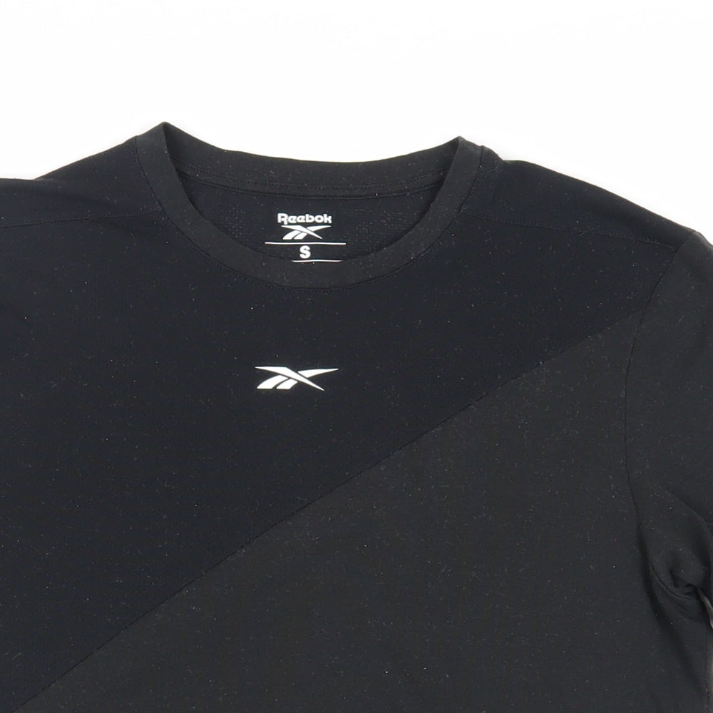 Reebok Mens Black Polyester T-Shirt Size S Crew Neck - Logo