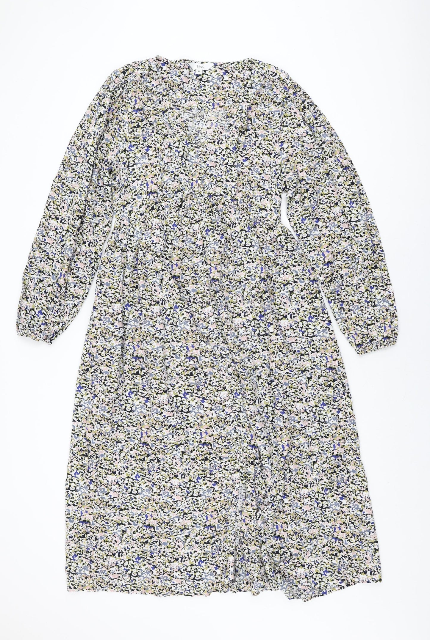 Marks and Spencer Womens Multicoloured Geometric Viscose A-Line Size 12 V-Neck Pullover