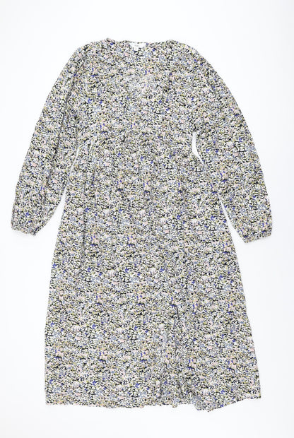 Marks and Spencer Womens Multicoloured Geometric Viscose A-Line Size 12 V-Neck Pullover