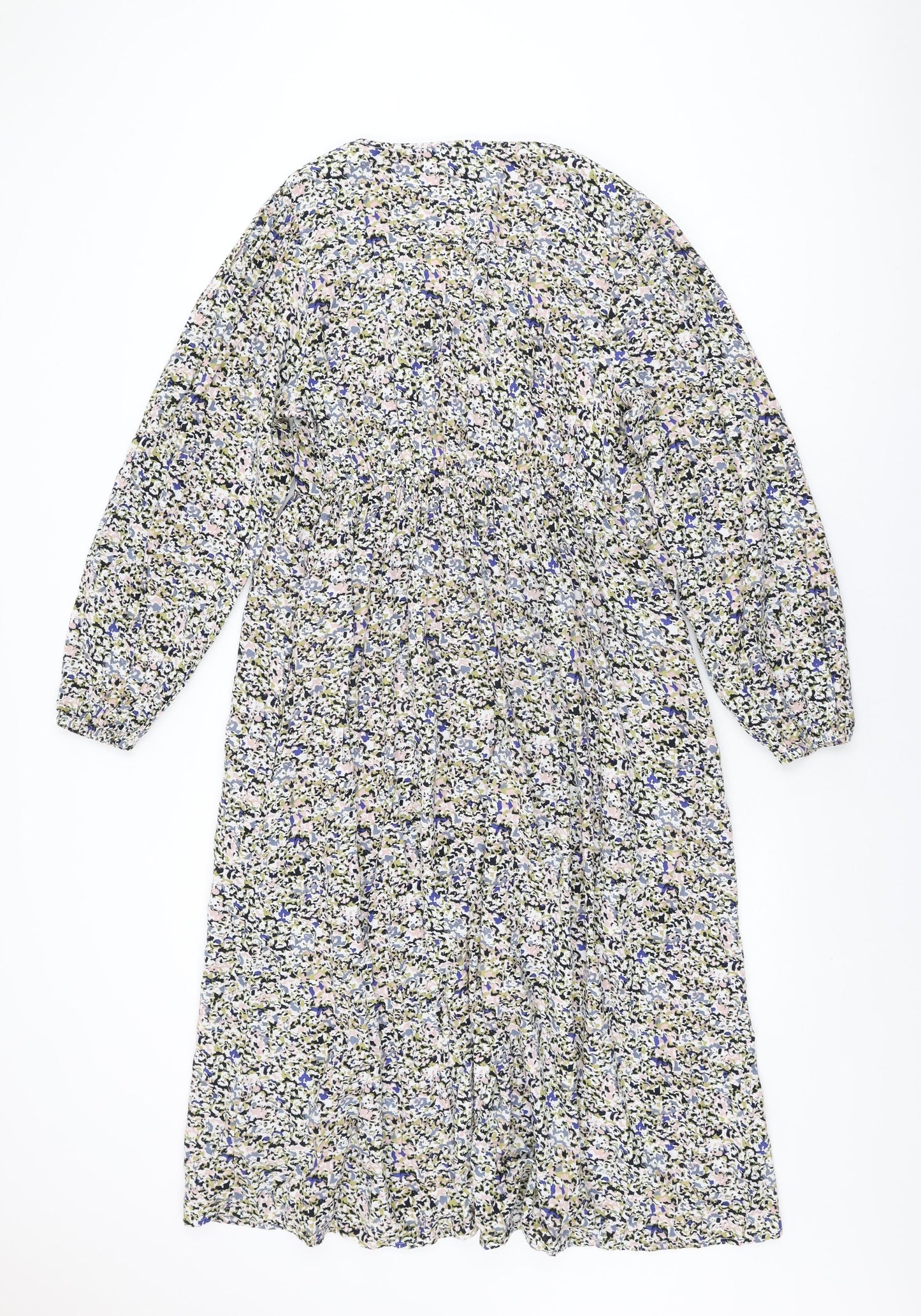Marks and Spencer Womens Multicoloured Geometric Viscose A-Line Size 12 V-Neck Pullover