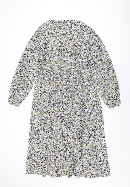 Marks and Spencer Womens Multicoloured Geometric Viscose A-Line Size 12 V-Neck Pullover
