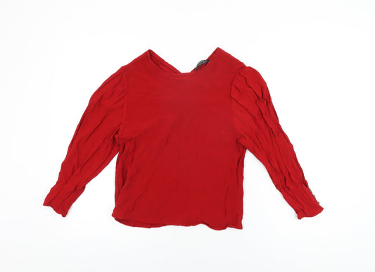 Bershka Womens Red Viscose Basic T-Shirt Size S Round Neck