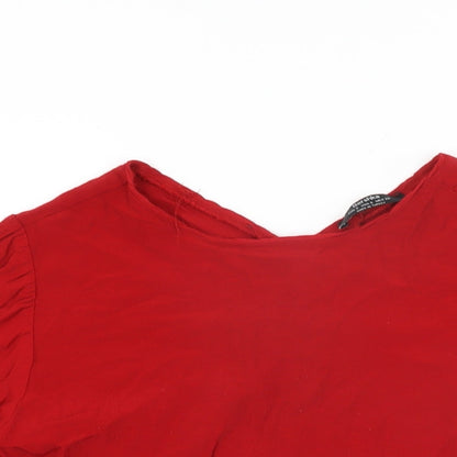 Womens UK Size S Bershka Red Basic T-Shirt