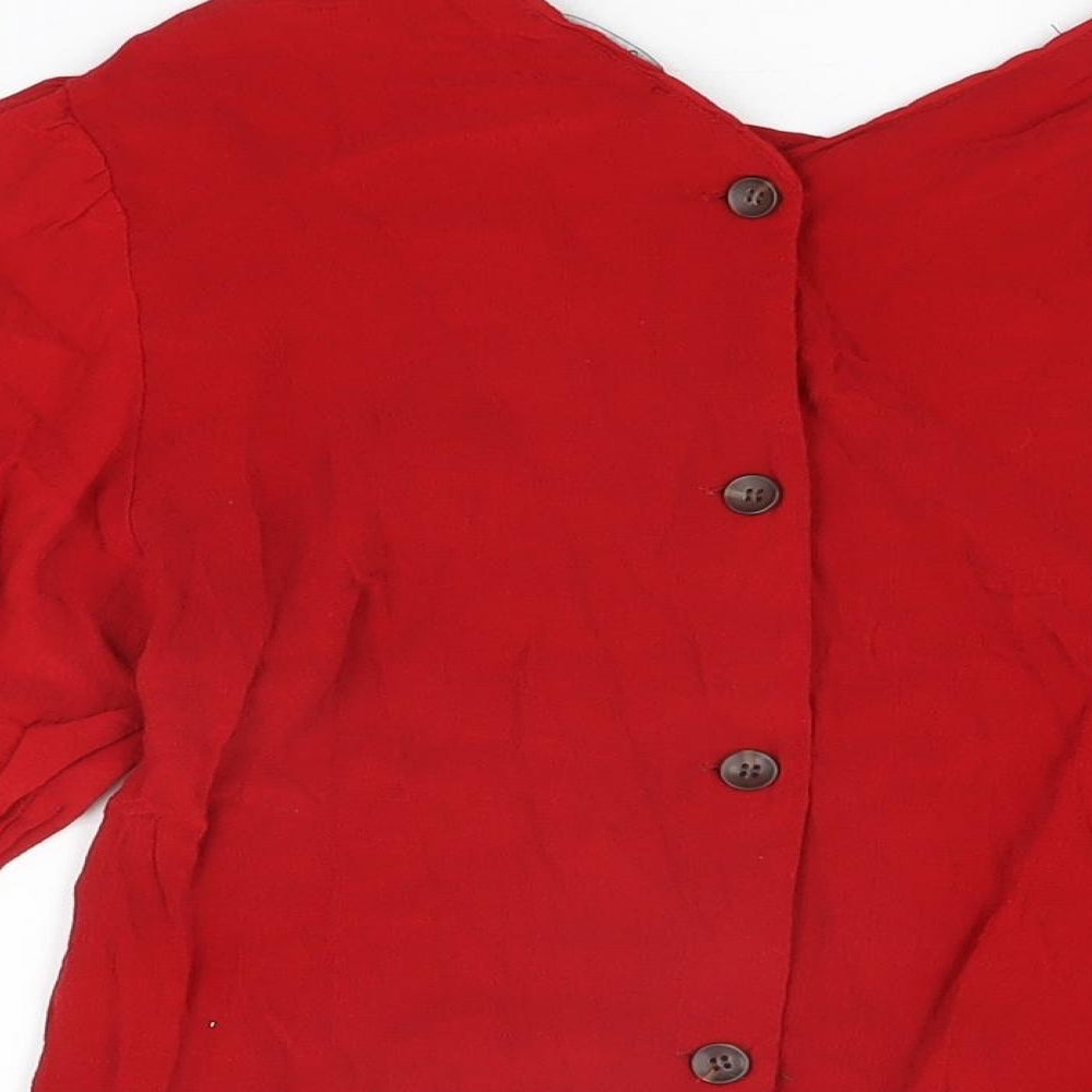 Womens UK Size S Bershka Red Basic T-Shirt