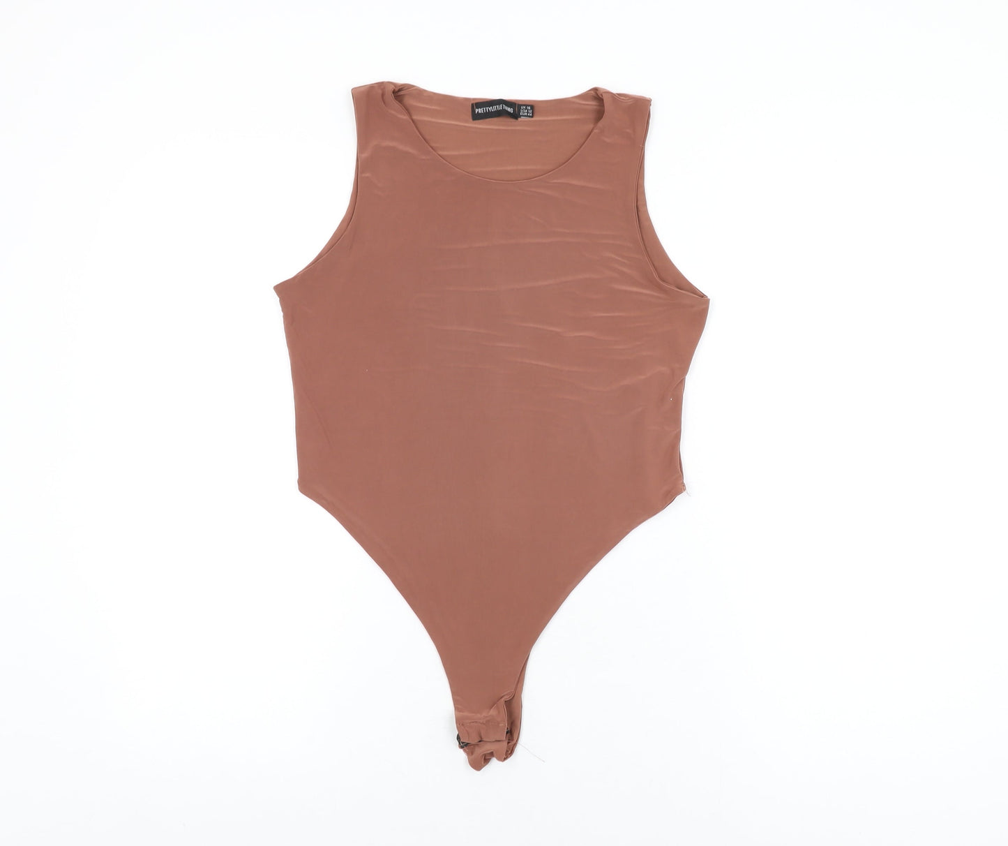 PRETTYLITTLETHING Womens Brown Polyester Bodysuit One-Piece Size 16 Snap