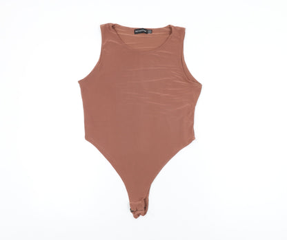 PRETTYLITTLETHING Womens Brown Polyester Bodysuit One-Piece Size 16 Snap