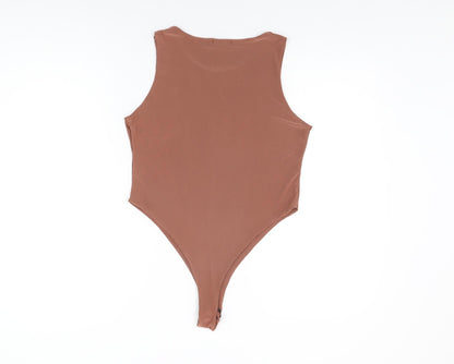 PRETTYLITTLETHING Womens Brown Polyester Bodysuit One-Piece Size 16 Snap