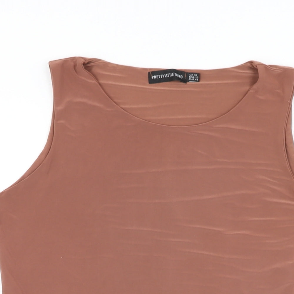 PRETTYLITTLETHING Womens Brown Polyester Bodysuit One-Piece Size 16 Snap