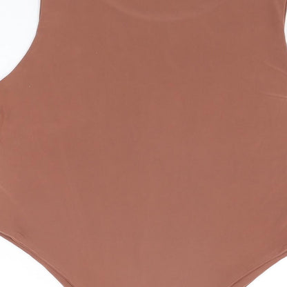 PRETTYLITTLETHING Womens Brown Polyester Bodysuit One-Piece Size 16 Snap